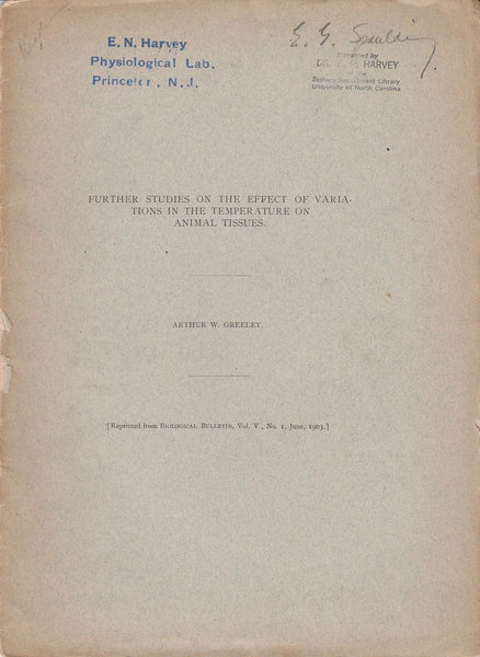 Further Studies on the effect of Variations in the Temperature on Animal Tissues