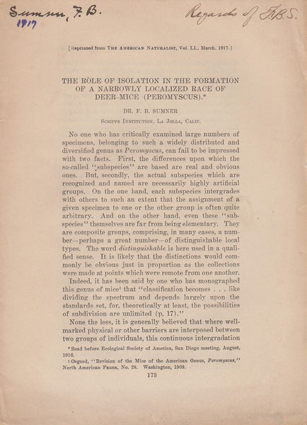 The Role of Isolation in the Formation of a Narrowly Localized Race of Deer-Mice (Peromyscus)