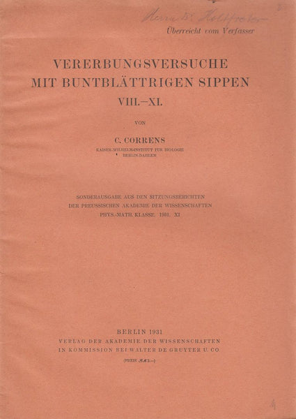 Vererbungsversuch mit buntblattrigen Sippen. VIII.-XI.