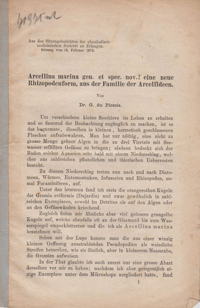 Arcellina marina gen. et spec. nov.? eine neue Rhizopodenform, aus der Familie der Arcellideen
