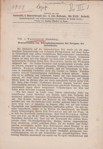 Demonstration von Mikrophotogrammen des Erregers der Orientbeule