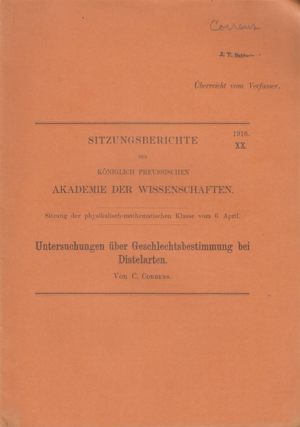 Untersuchungen uber Geschlechtsbestimmung bei Distelarten