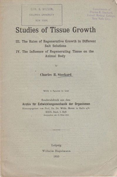Studies of Tissue Growth III. The Rates of Regenerative Growth in Different Salt Solutions IV. The Influence of Regenerating Tissue on the Animal Body