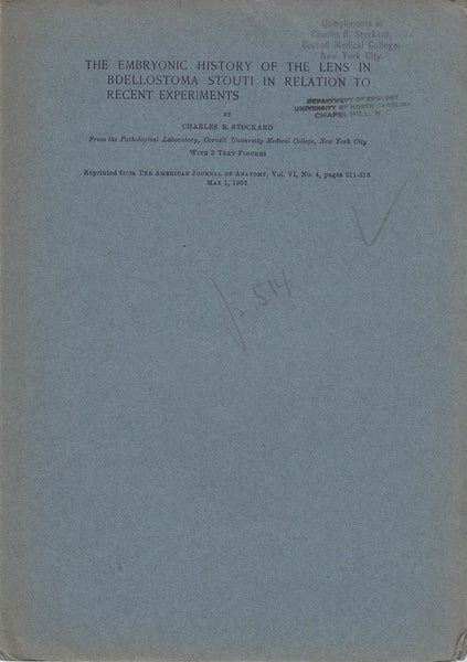 The Embryonic History of the Lens in Bdellostoma Stouti in Relation to Recent Experiments