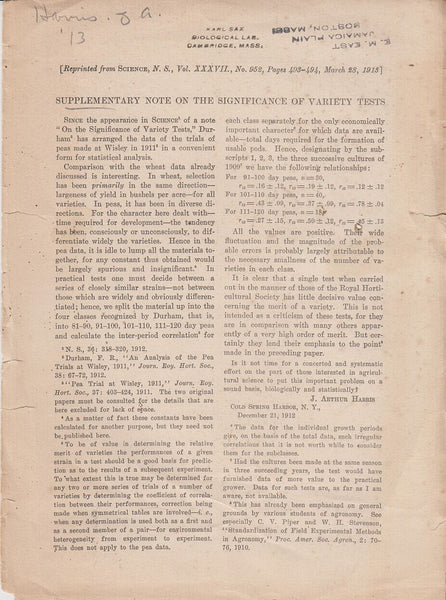 Supplementary Note on the Significance of Variety Tests