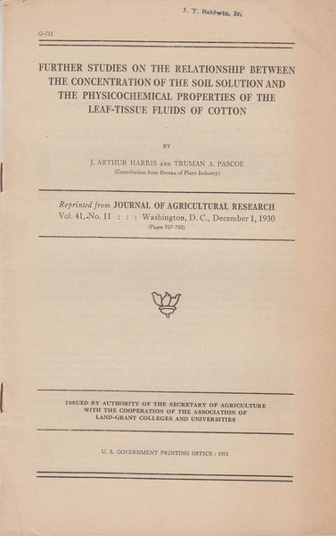 Further Studies on the Relationship between the Concentration of the Soil Solution and the Physicochemical Properties of the Leaf-Tissue Fluids of Cotton