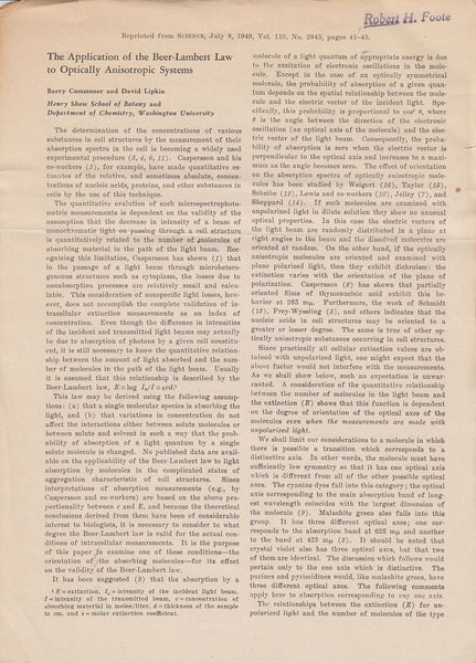 The Application of the Beer-Lambert Law to Optically Anisotropic Systems