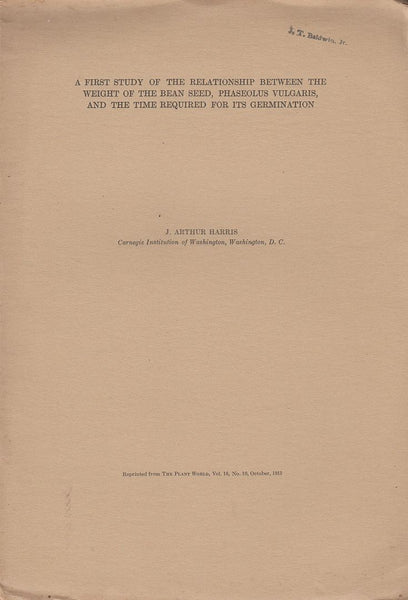 A First Study of the Relationship between the Weight of the Bean Seed, Phaseolus Vulgaris, and the Time Required for its Germination