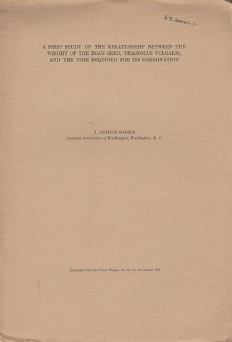 A First Study of the Relationship between the Weight of the Bean Seed, Phaseolus Vulgaris, and the Time Required for its Germination