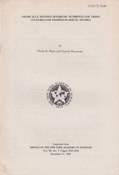 Chemically Defined Synthetis Nutrients for Tissue Cultures for Pharmacological Studies