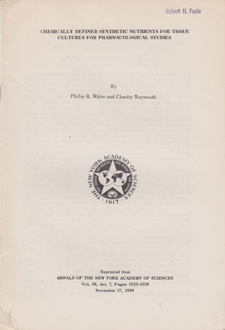 Chemically Defined Synthetis Nutrients for Tissue Cultures for Pharmacological Studies