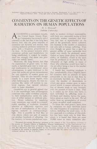 Comments on the Genetic Effects of Radiation on Human Populations