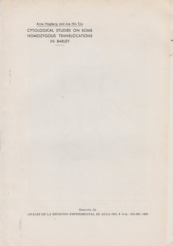 Cytological Studies on Some Homozygous Translocations in Barley
