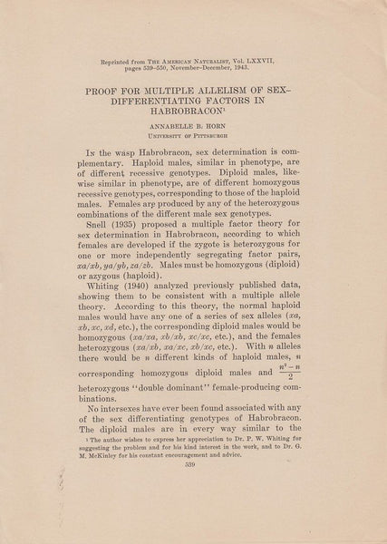 Proof for Multiple Allelism of Sex-Differentiating Factors in Habrobracon