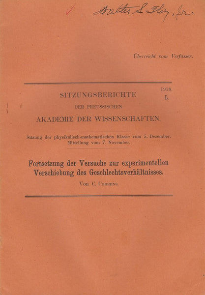 Fortsetzung der Versuche zur experimentellen Verschiebung des Geschlechtsverhaltnisses