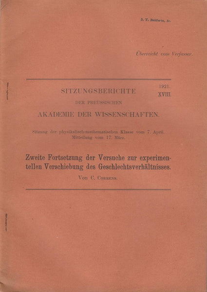 Zweite Fortsetzung der Versuche zur experimentellen Verschiebung des Geschlechtsverhaltnisses