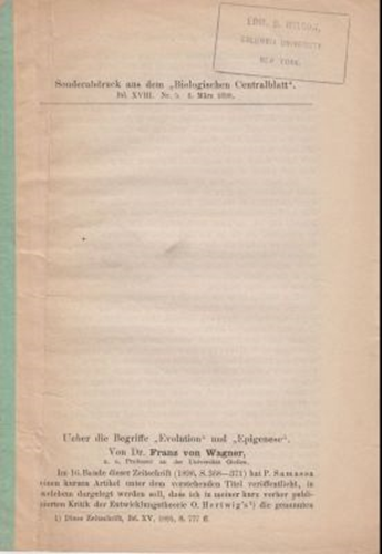 Ueber die Begriffe "Evolution" und "Epigenese"