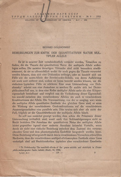 Bemerkungen zur Kritik der Quantitativen Natur Multipler Allele