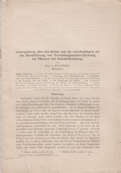Untersuchung uber den Erfolg und die zweckmabigste Art der Durchfuhrung von Veredelungsauslese-Zuchtung bei Pflanzen mit Selbstbefruchtung