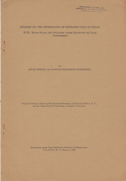 Studies on the Physiology of Reproduction in Birds XVII. Blood Sugar and Ovulation Under Inactivity or Close Confinement