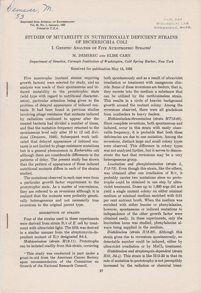 Studies on Mutability in Nutritionally Deficient Strains of Escherichia Coli