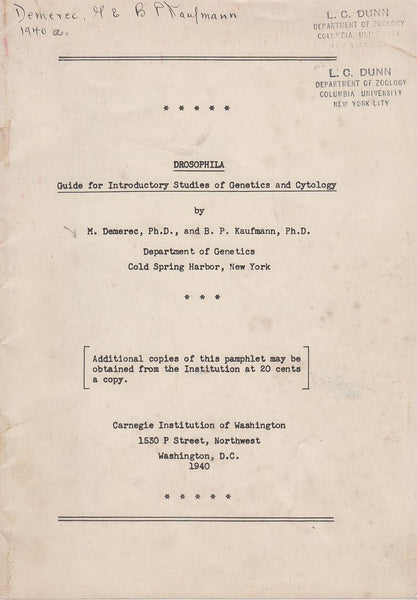 Drosophila Guide for Introductory Studies of Genetics and Cytology