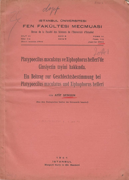 Platypoecilus maculatus veXiphophorus helleri'de Cinsiyetin tayini hakkinda. Ein Beitrag zur Geschlechtsbestimmung bei Platypoecilus maculatus und Xiphophorus helleri