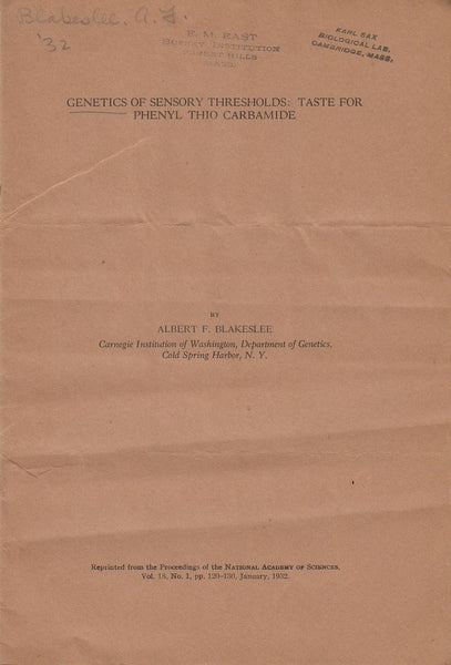 Genetics of Sensory Thresholds: Taste for Phenyl Thio Carbamide