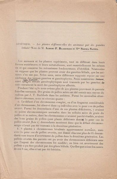 Les Plantes Different-elles des Animaux par des Gametes Lethals?