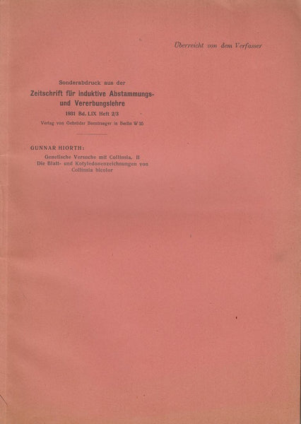 Genetische Versuche mit Collinsia. II. Die Blatt- und Kotyledonenzeichnungen von Collinsia bicolor