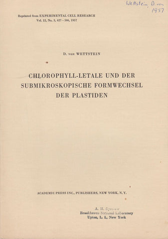 Chlorophyll-Letale und der Submikroskopische Formwechsel der Plastiden