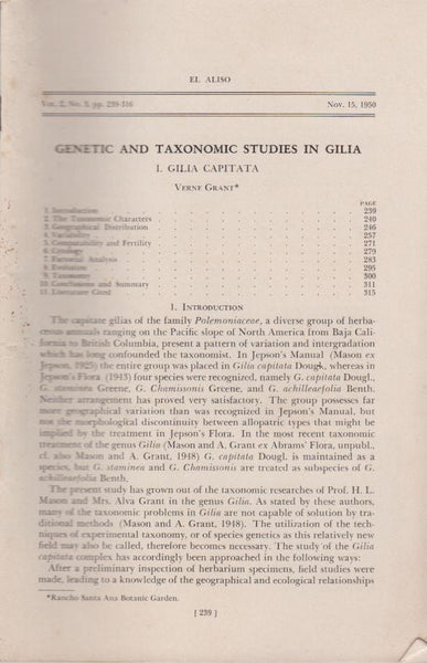 Genetic and Taxonomic Studies in Gilia I. Gilia Capitata