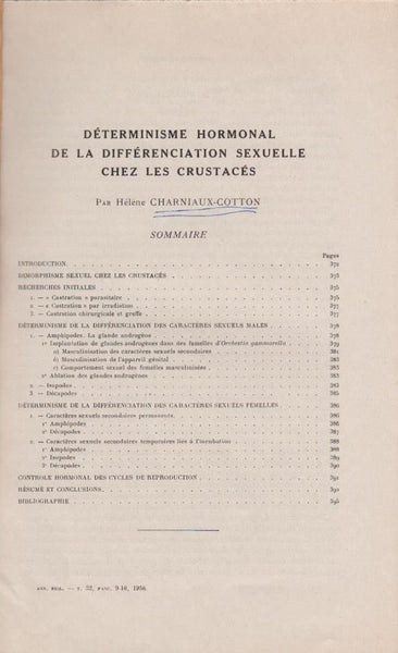 Determinisme Hormonal de la Differenciation Sexuelle Chez les Crustaces