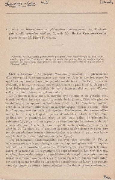 Determinisme des phenomenes d'intersexualite chez Orchestia gammarella