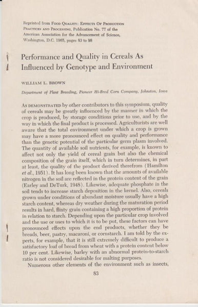 Performance and Quality in Cereals as Influenced by Genotype and Environment