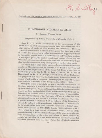 Chromosome Numbers in Aloe