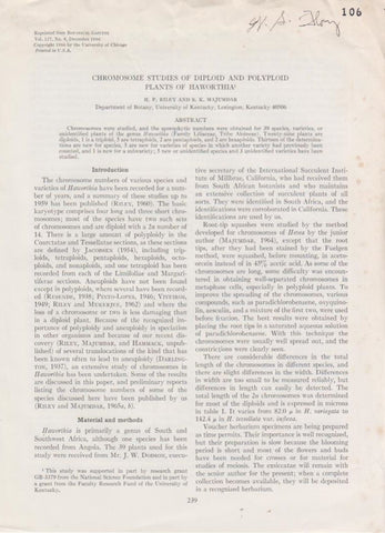 Chromosome Studies of Diploid and Polyploid Plants of Haworthia