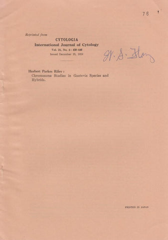 Chromosome Studies in Gasteria Species and Hybrids