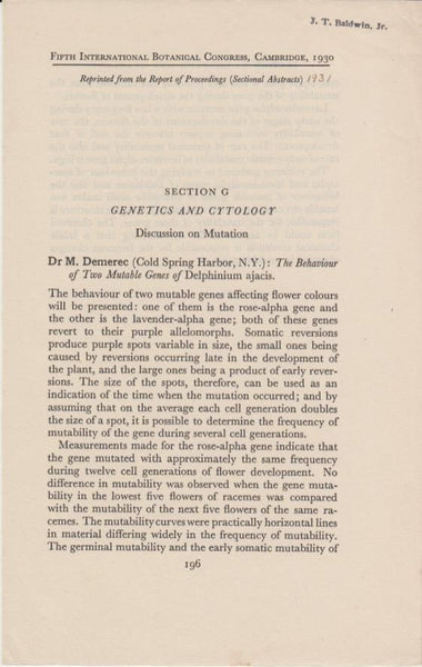 Genetics and Cytology
