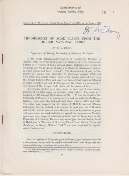 Chromosomes of some Plants from the Kruger National Park