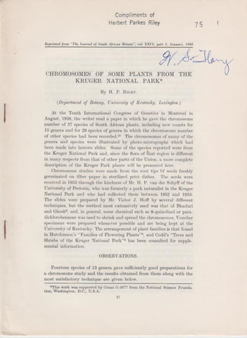 Chromosomes of some Plants from the Kruger National Park