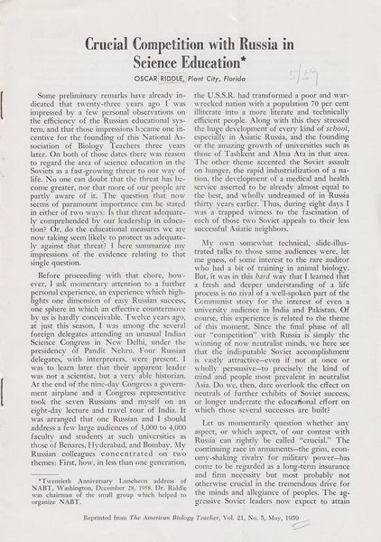 Crucial Competition with Russia in Science Education