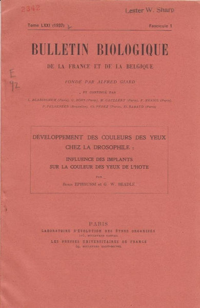 Developpement des Couleurs des Yeux chez la Drosophile: Influence des Implants sur la Couleur des Yeux de l'Hote