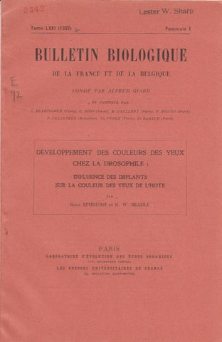 Developpement des Couleurs des Yeux chez la Drosophile: Influence des Implants sur la Couleur des Yeux de l'Hote