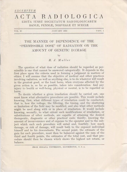 The Manner of Dependence of the "Permissible Dose" of Radiation on the Amount of Genetic Damage