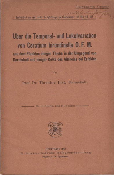 Uber die Temporal- und Lokalvariation von Ceratium hirundinella O.F.M. aus dem Plankton einiger Teiche in der Umbegend von Darmstadt und einiger Lolke des Altrheins bei Erfelden