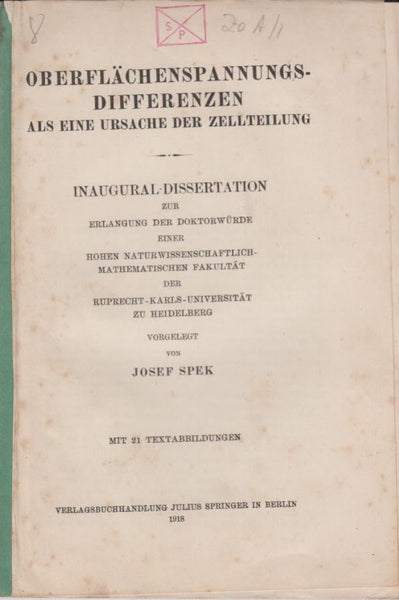 Oberflachenspannungs- Differenzen als eine Ursache der Zellteilung