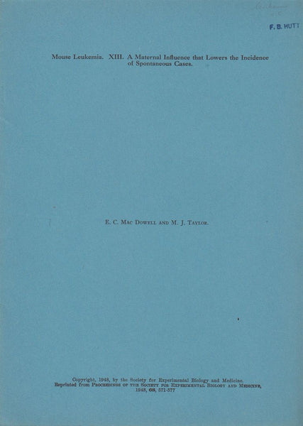 Mouse Leukemia XIII. A Maternal Influence that Lowers the Incidence of Spontaneous Cases