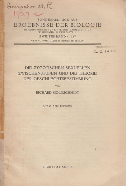 Die Zygotischen Sexuellen Zwischenstufen und die Theorie der Geschlechtsbestimmung