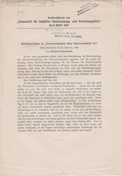 Richtigstellung zu "Untersuchungen uber Intersexualitat II."